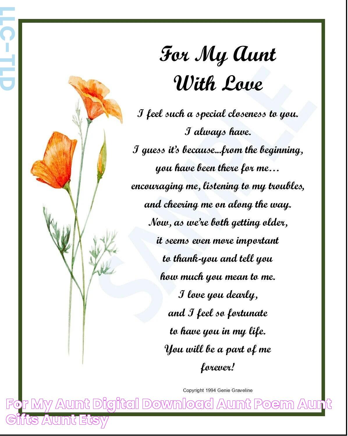 For My Aunt DIGITAL DOWNLOAD Aunt Poem Aunt Gifts Aunt Etsy