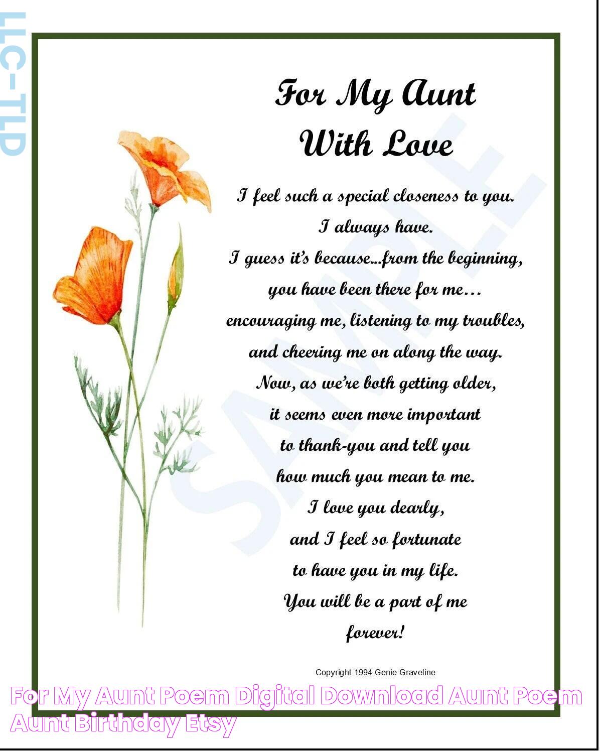 For My Aunt Poem DIGITAL DOWNLOAD Aunt Poem Aunt Birthday Etsy