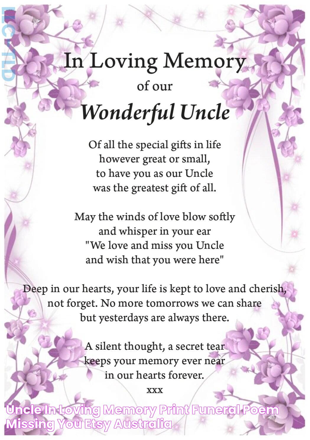 Uncle in Loving Memory Print Funeral Poem Missing You Etsy Australia