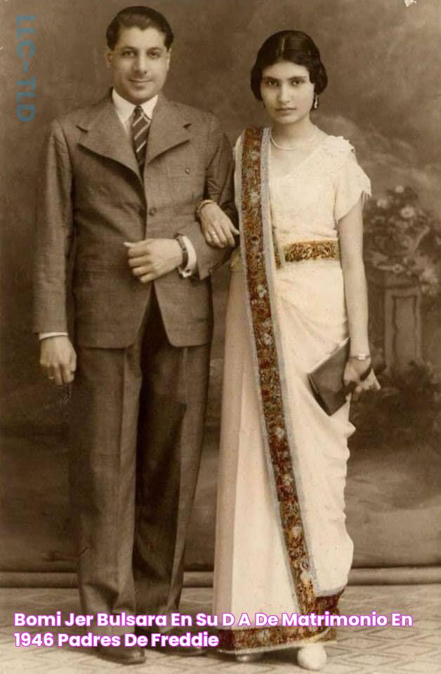 Bomi & Jer Bulsara en su día de matrimonio en 1946, padres de Freddie