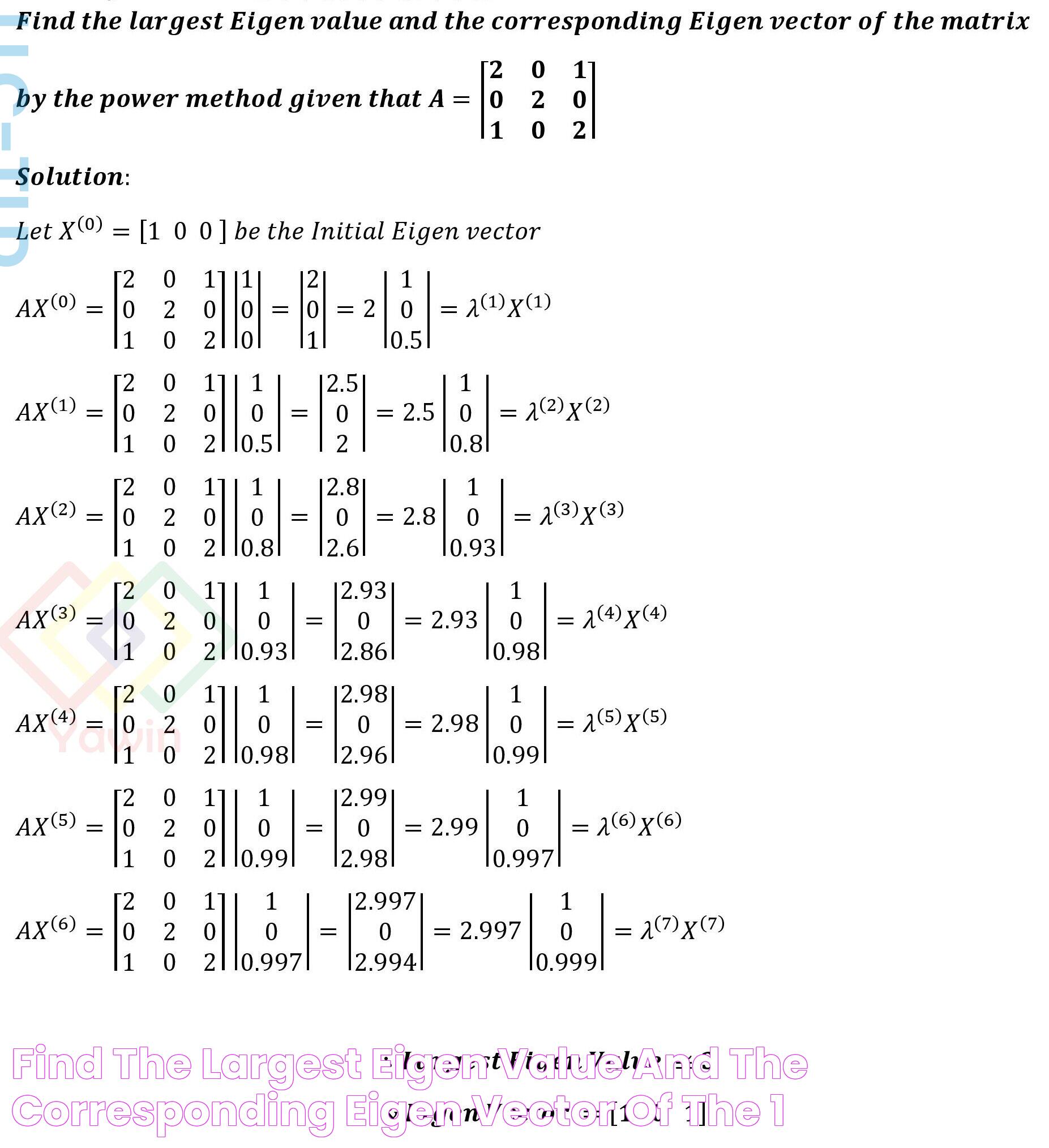 Find the largest Eigen value and the corresponding Eigen vector of the