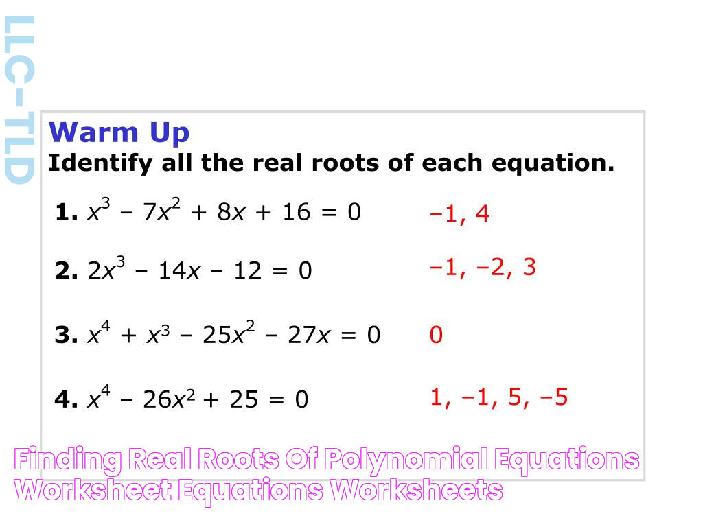 Finding Real Roots Of Polynomial Equations Worksheet Equations Worksheets