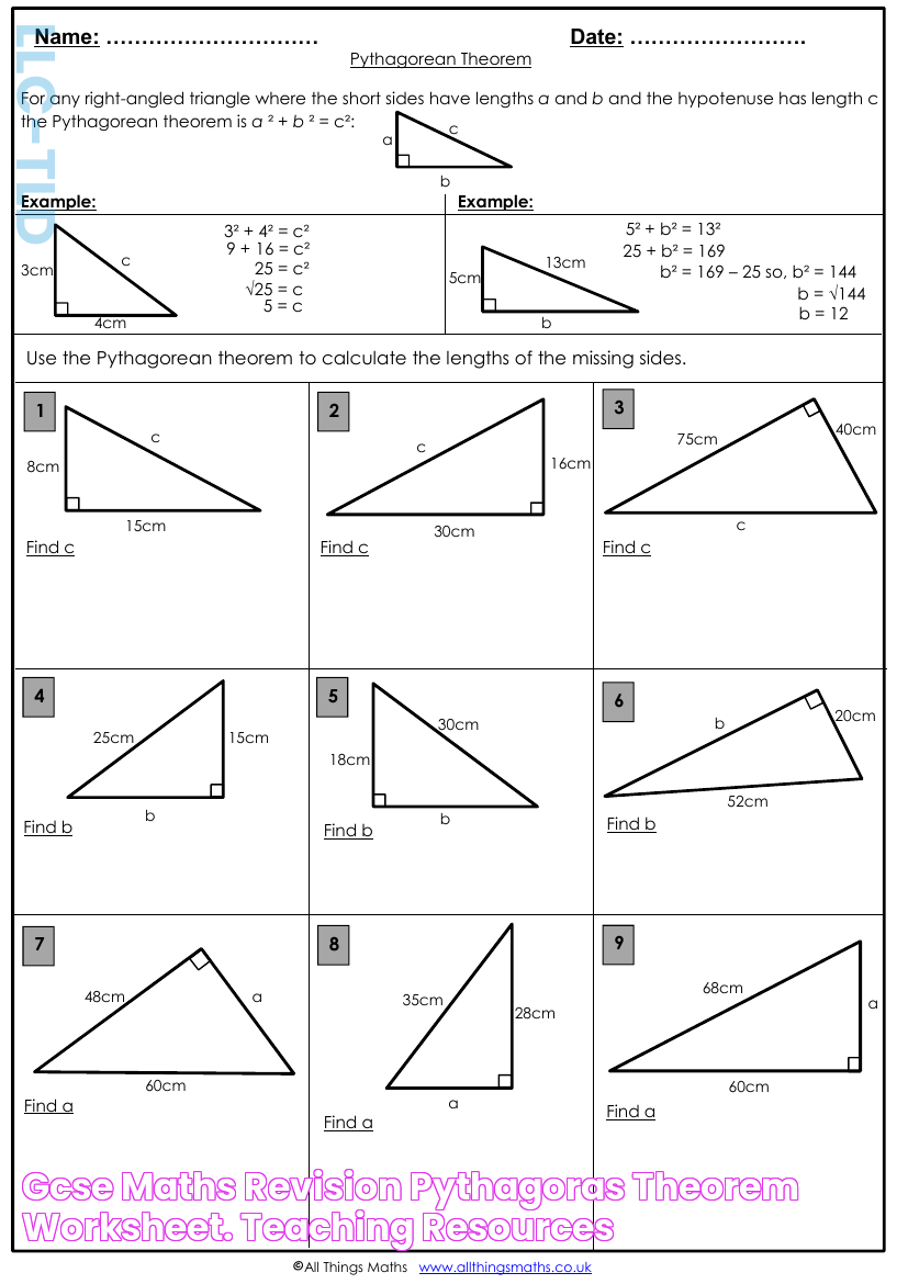 GCSE Maths Revision Pythagoras Theorem Worksheet. Teaching Resources