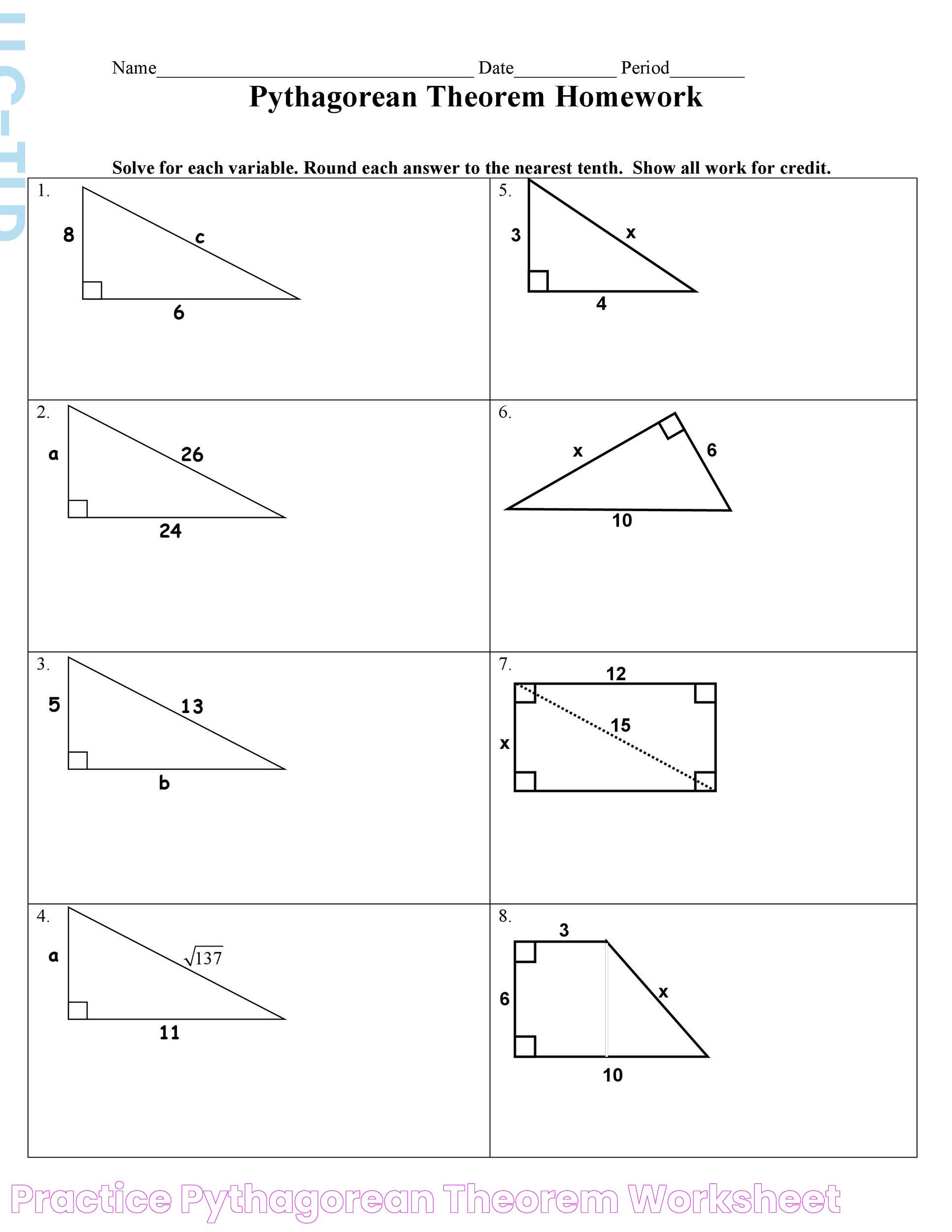 Practice Pythagorean Theorem Worksheet