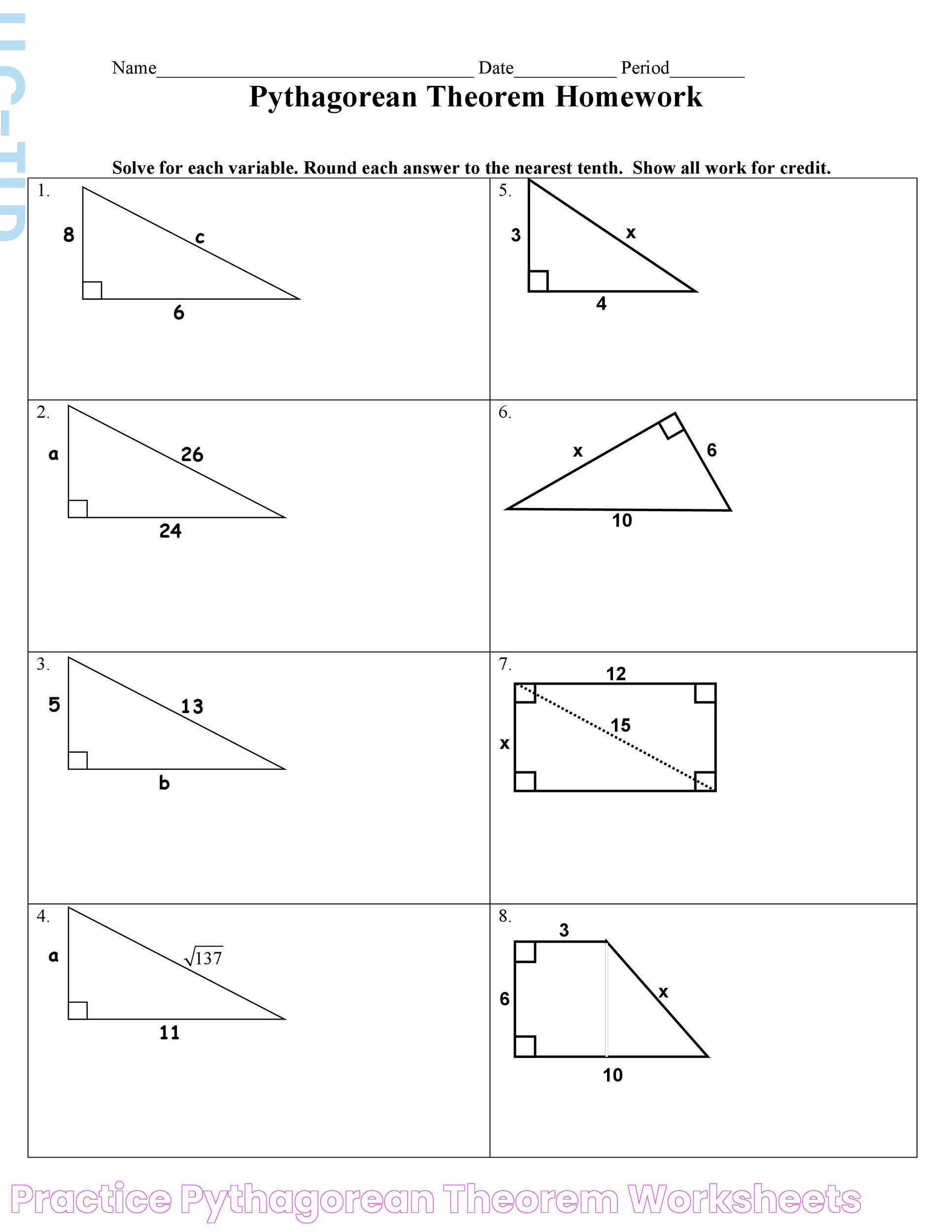 Practice Pythagorean Theorem Worksheets