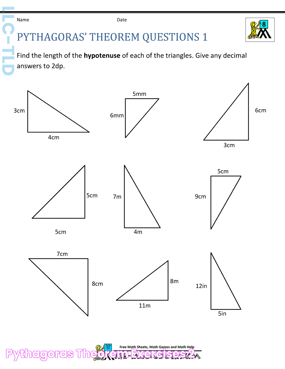 Pythagoras Theorem Exercises