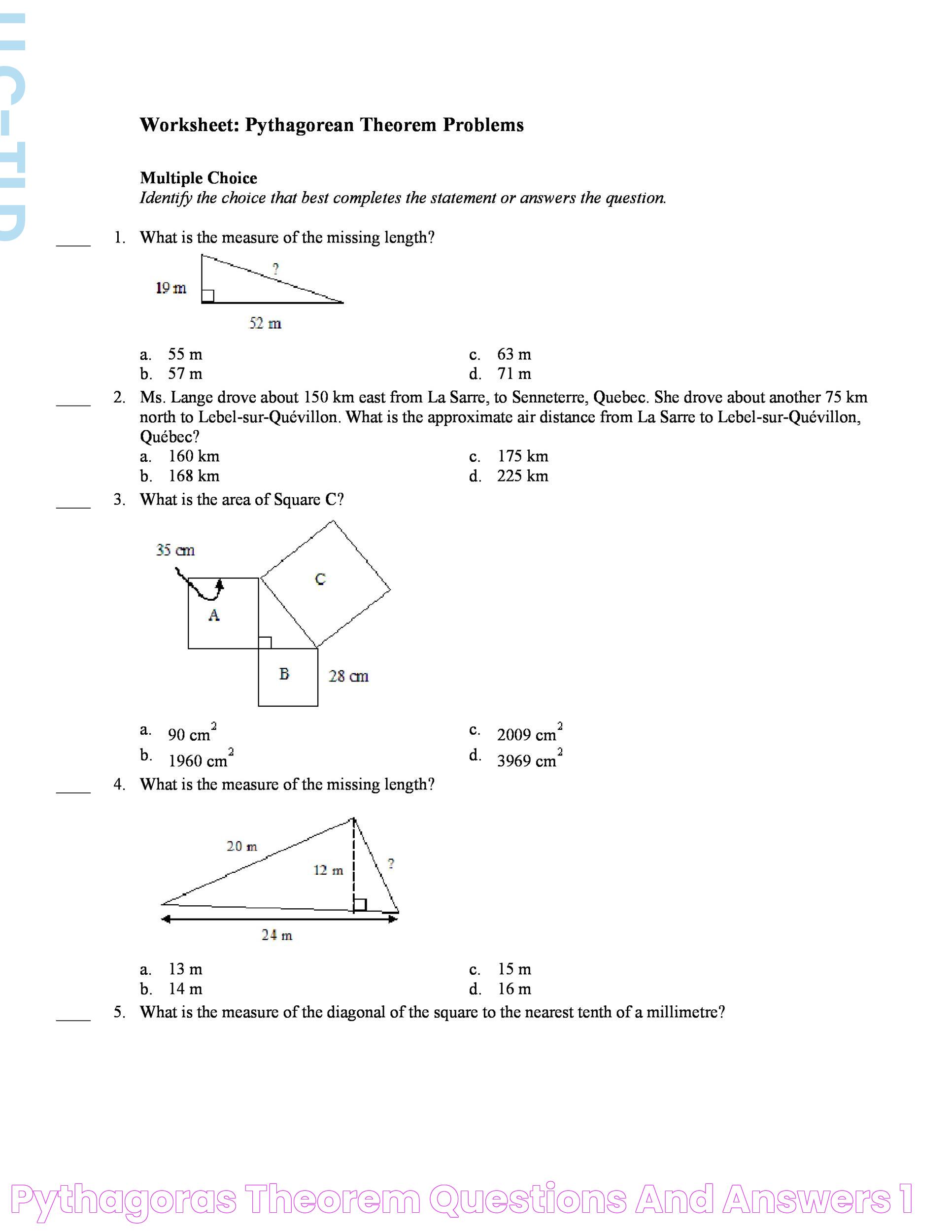 Pythagoras Theorem Questions And Answers