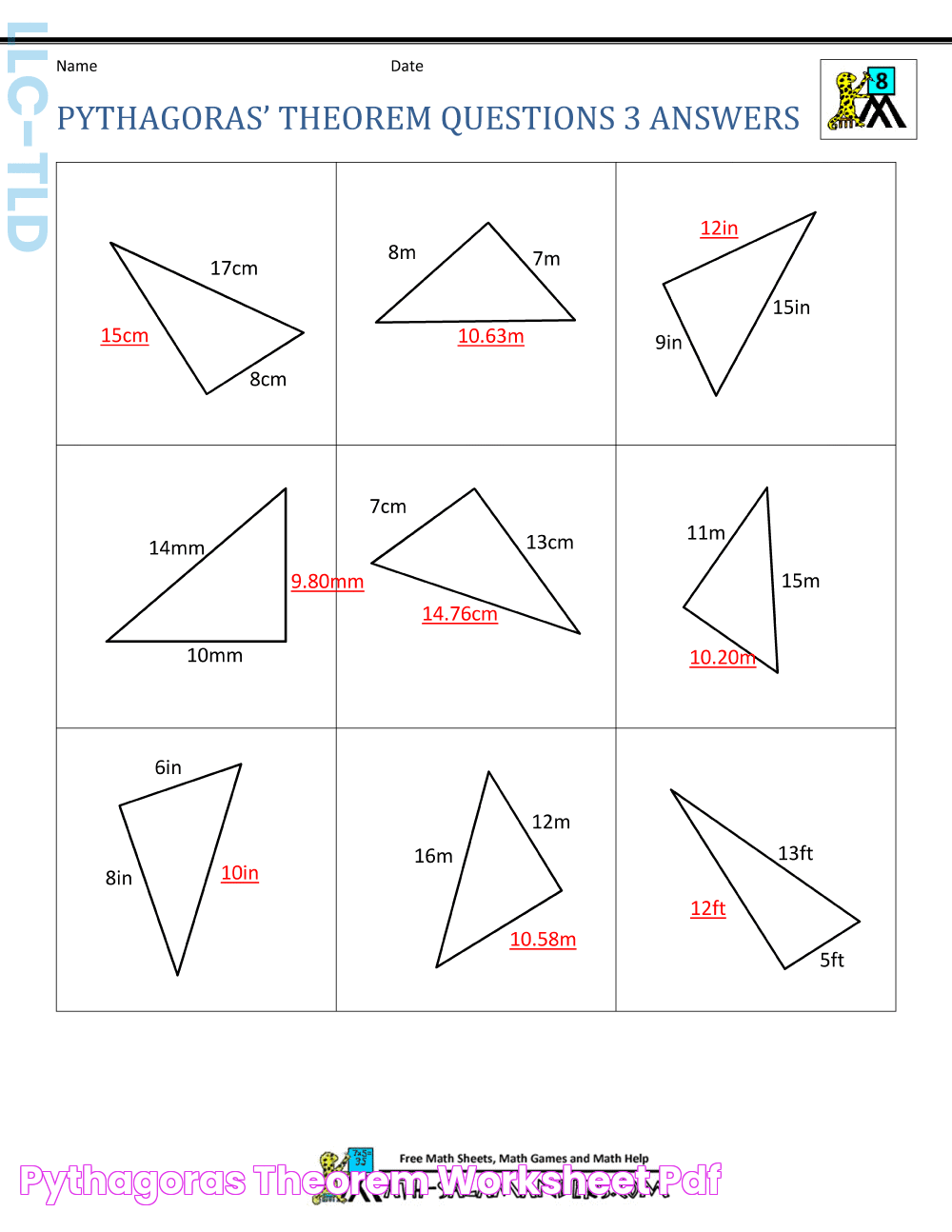 Pythagoras Theorem Worksheet Pdf