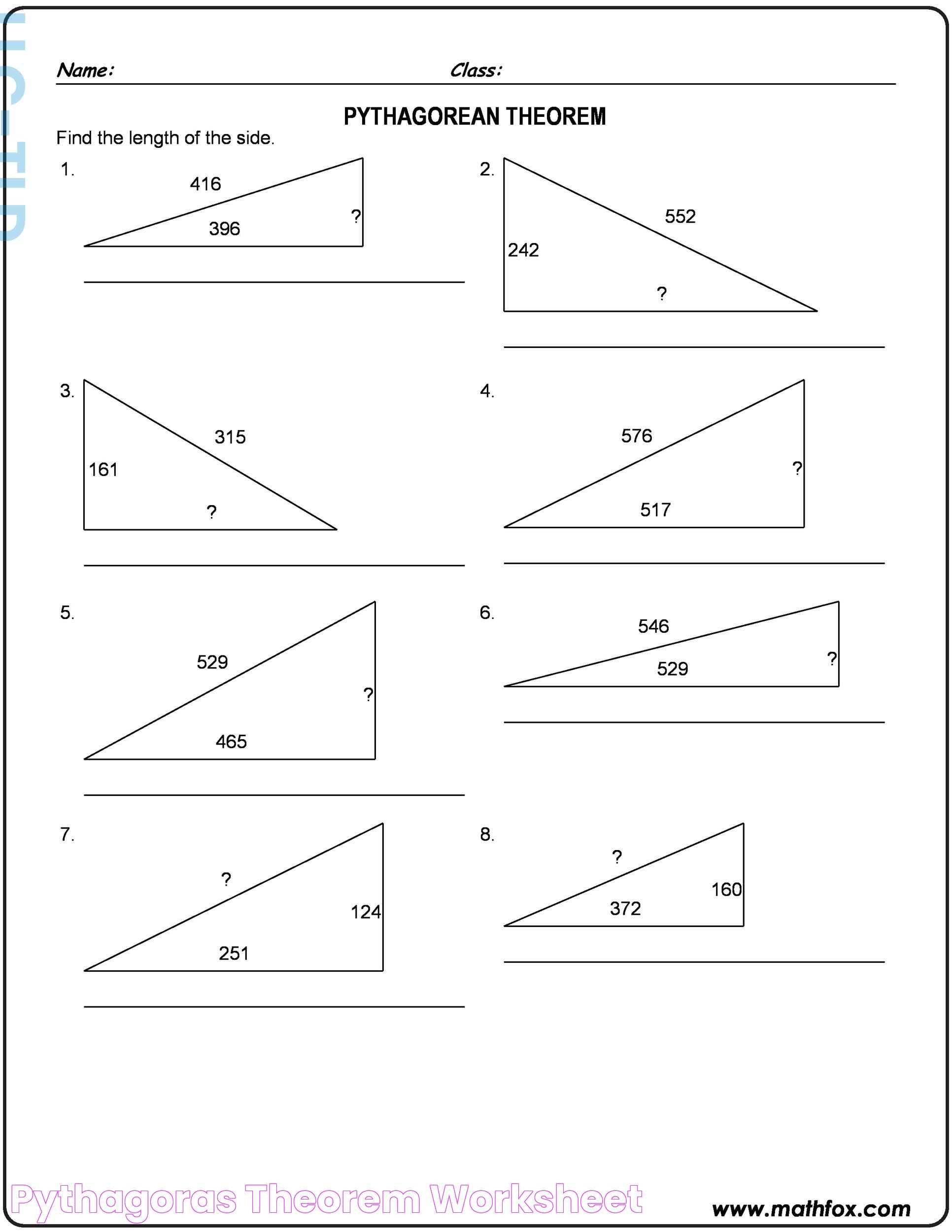 Pythagoras Theorem Worksheet