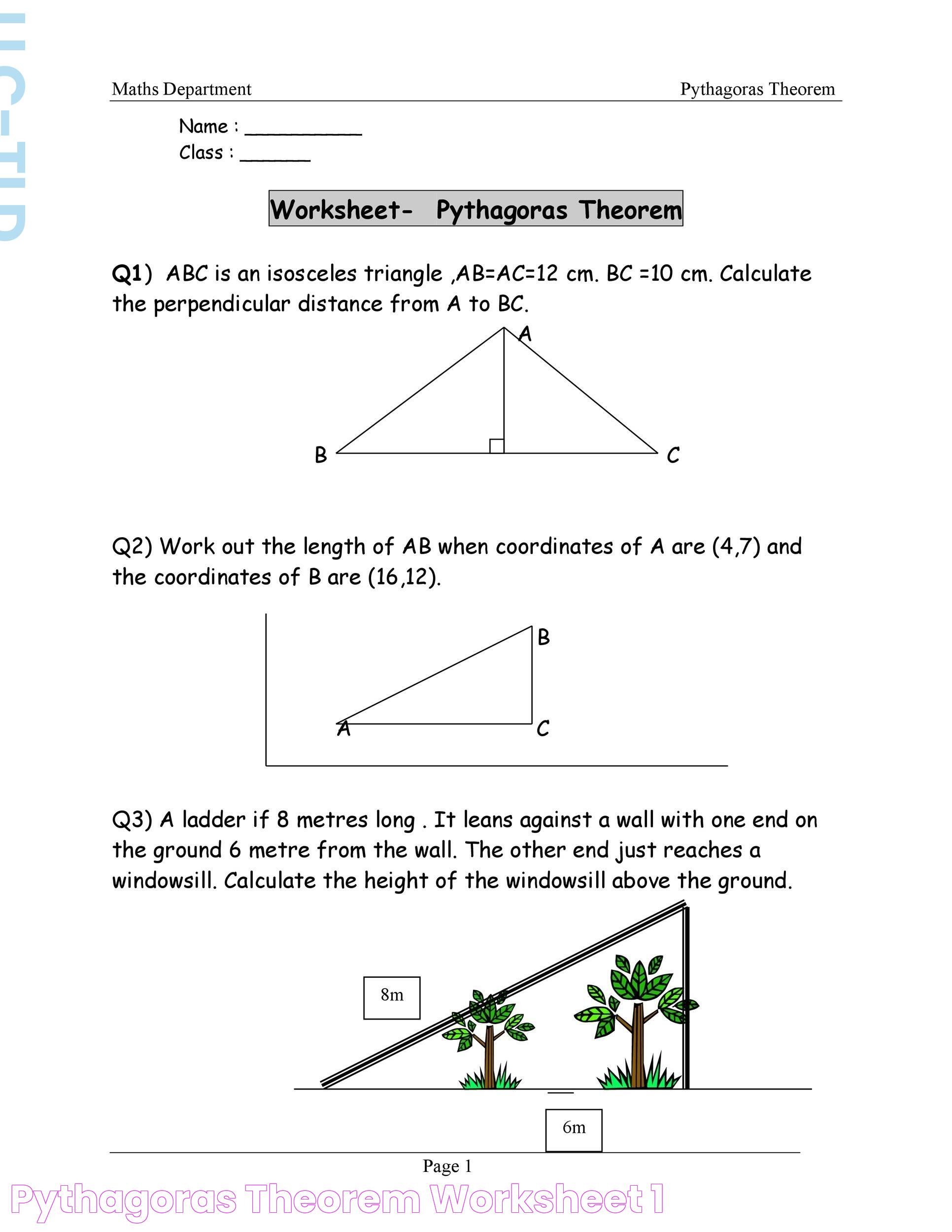 Pythagoras Theorem Worksheet