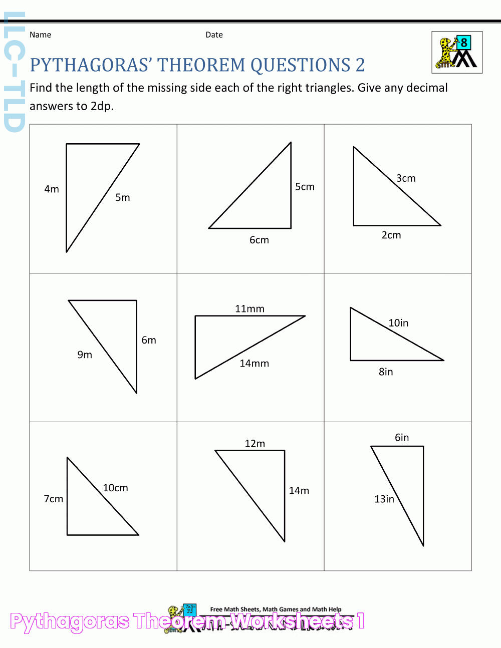 Pythagoras Theorem Worksheets