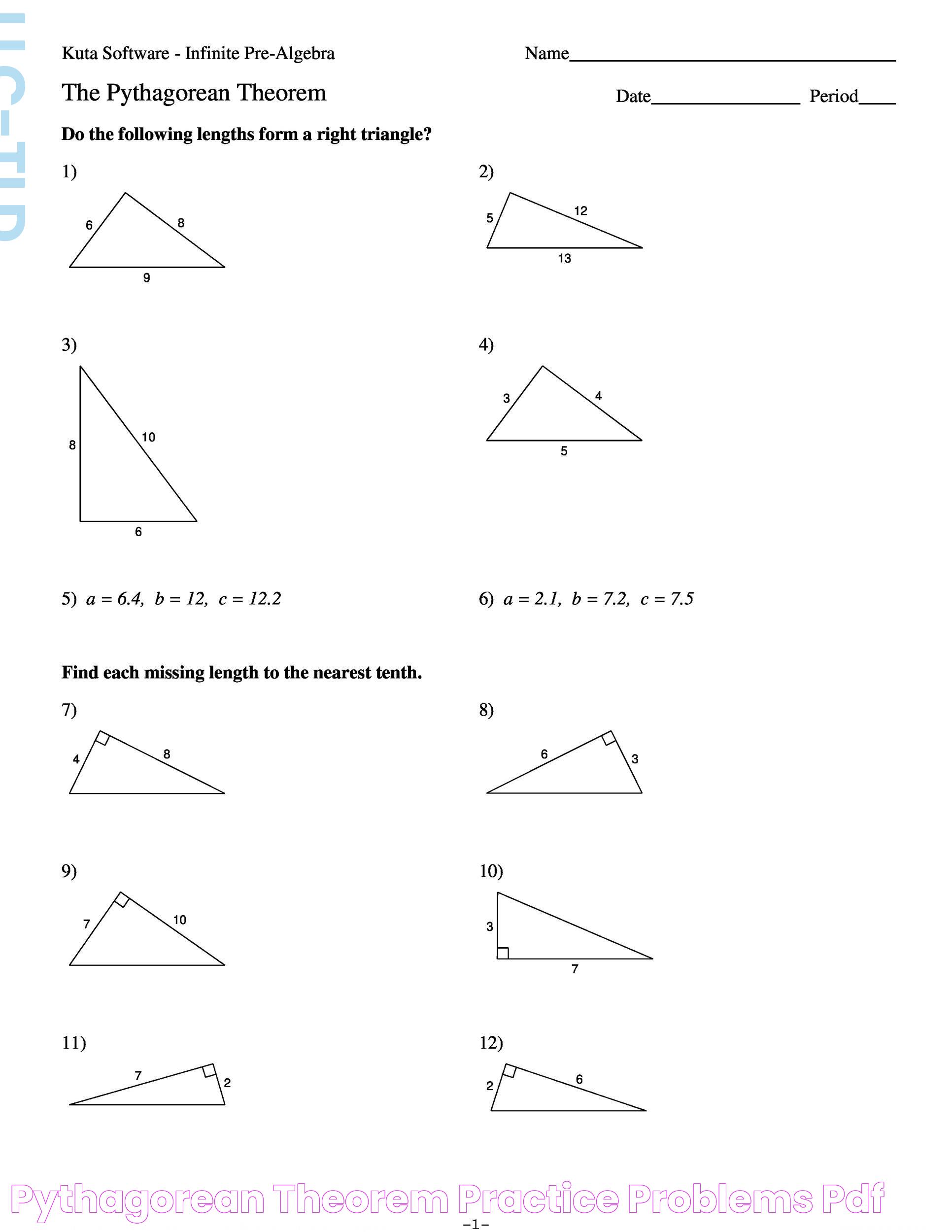 Pythagorean Theorem Practice Problems Pdf