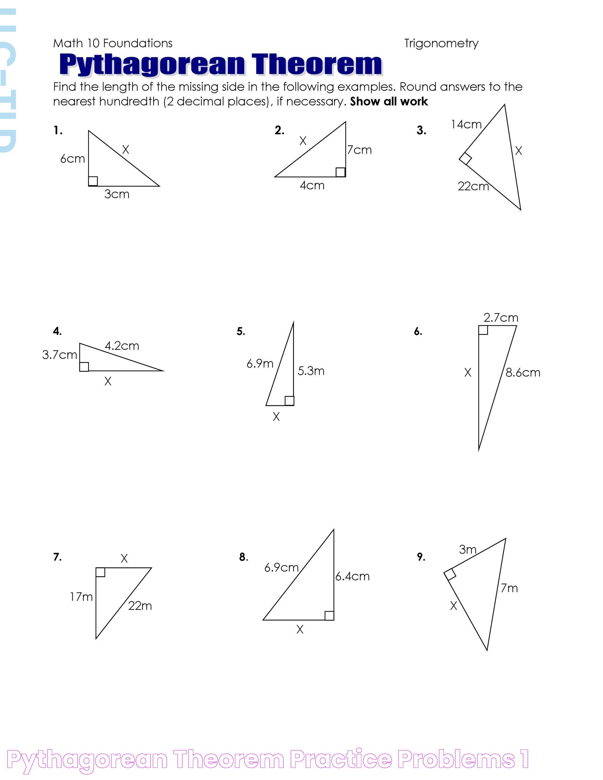 Pythagorean Theorem Practice Problems