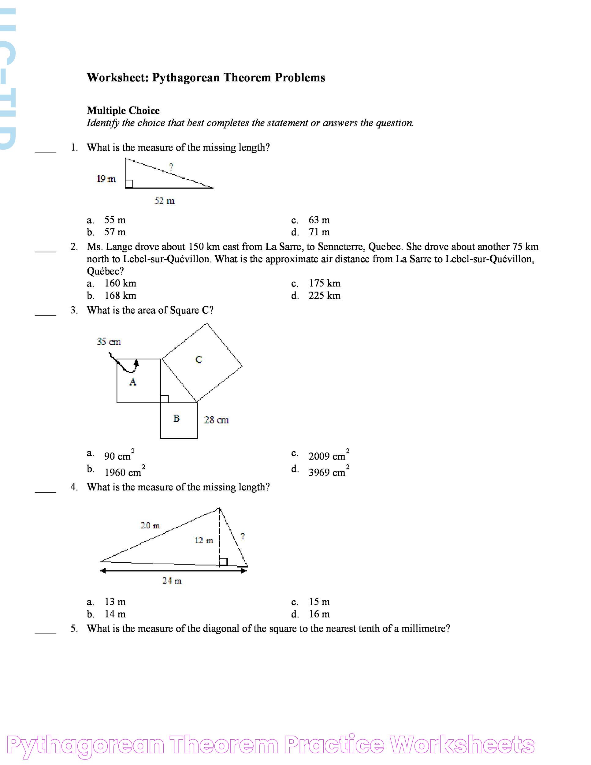 Pythagorean Theorem Practice Worksheets