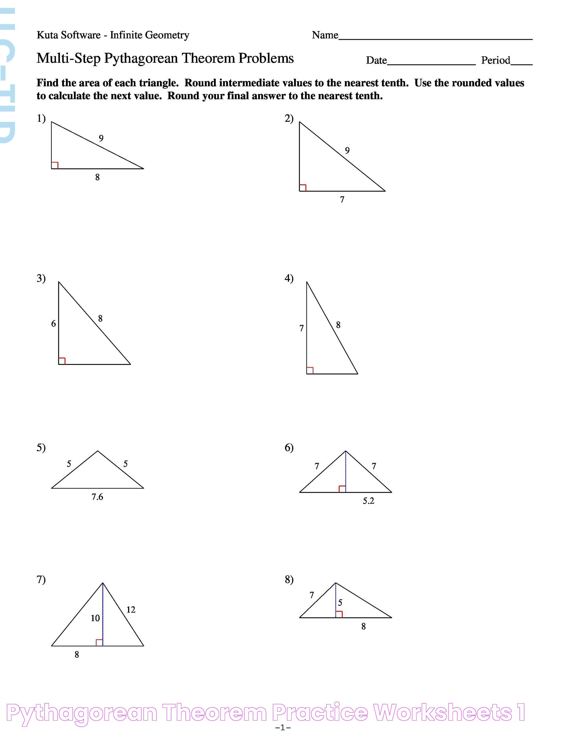 Pythagorean Theorem Practice Worksheets