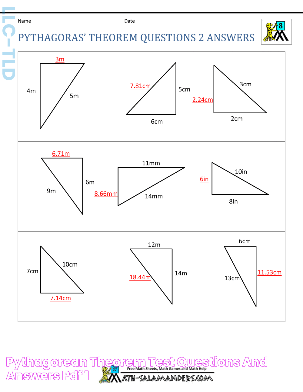 Pythagorean Theorem Test Questions And Answers Pdf