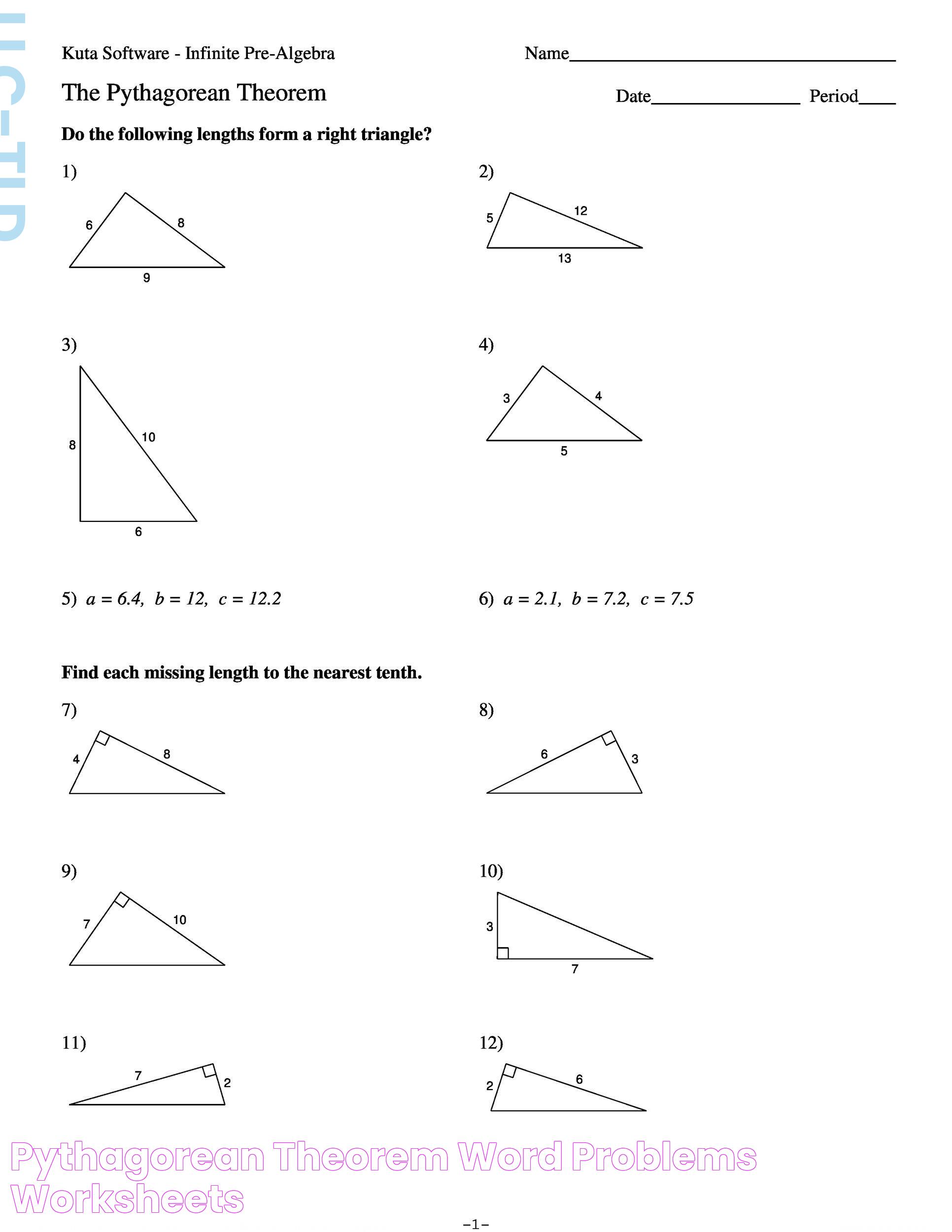 Pythagorean Theorem Word Problems Worksheets