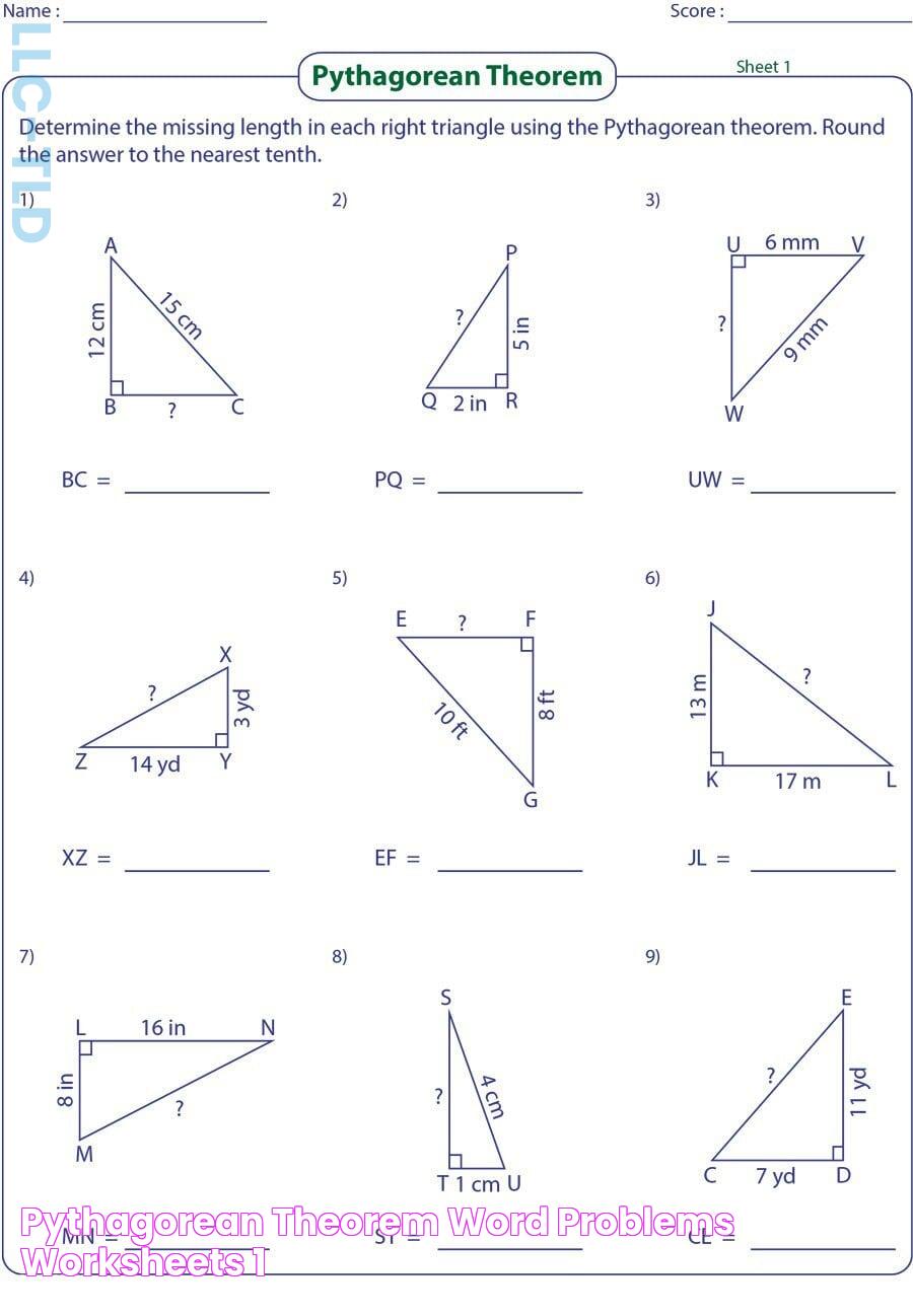 Pythagorean Theorem Word Problems Worksheets