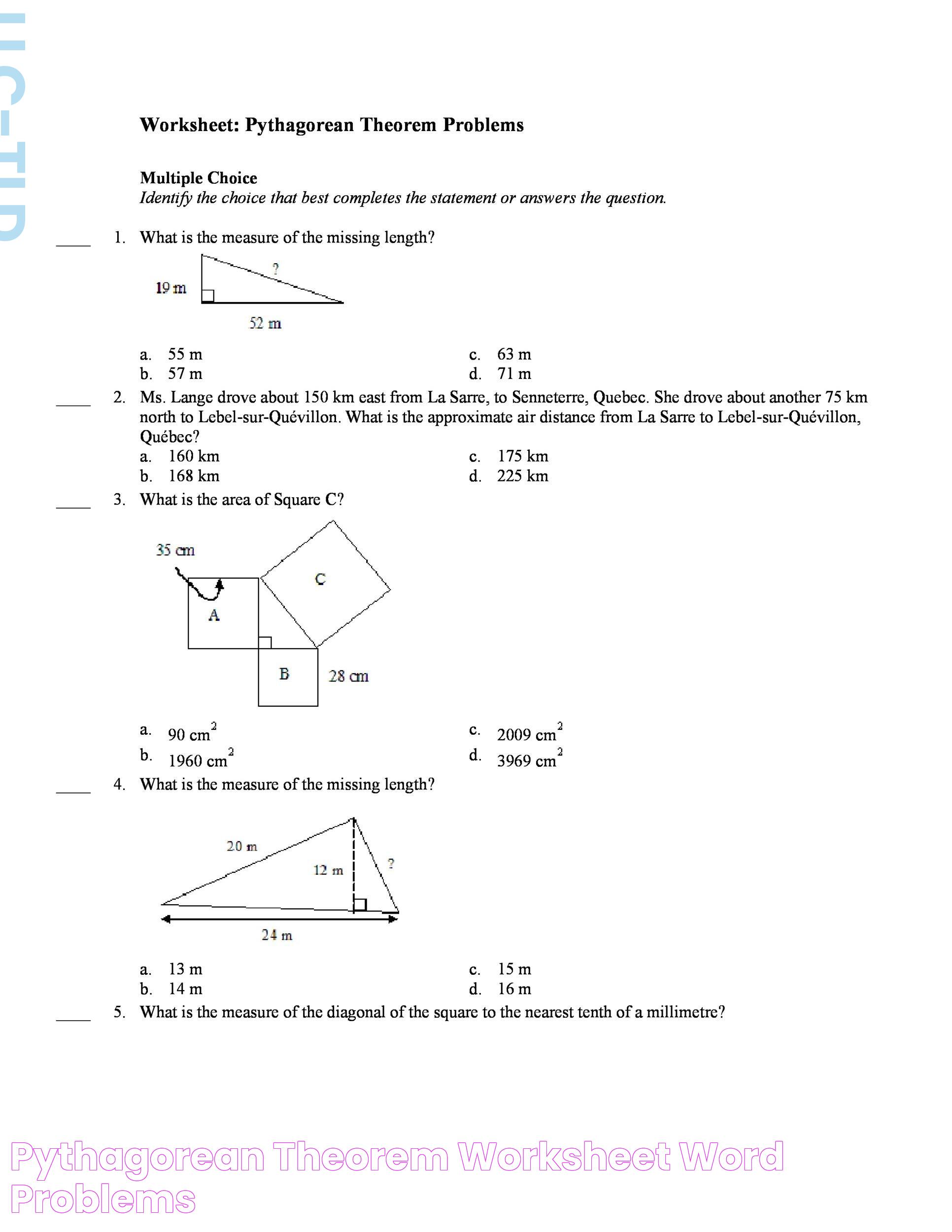 Pythagorean Theorem Worksheet Word Problems