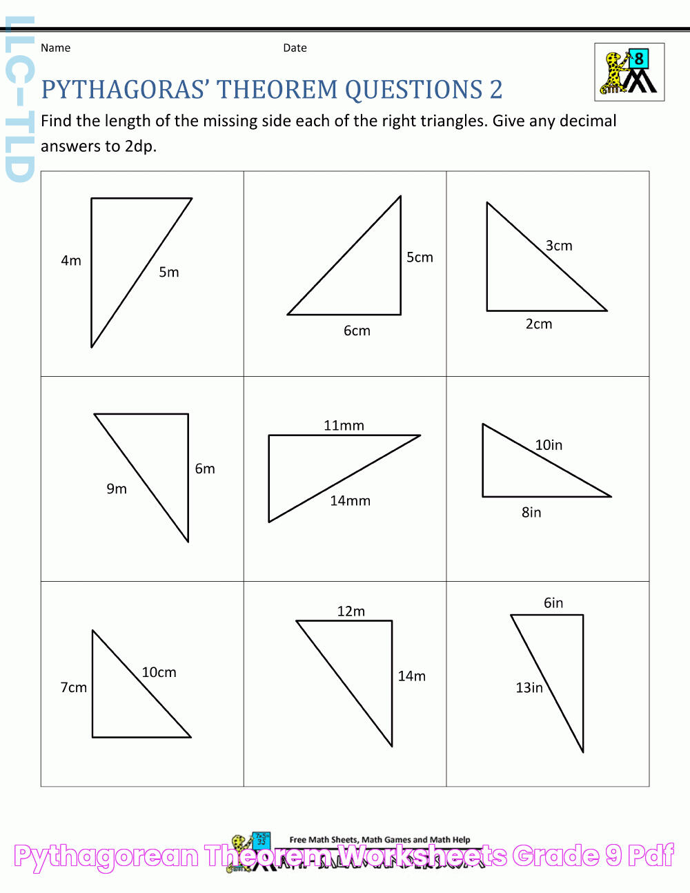 Pythagorean Theorem Worksheets Grade 9 Pdf