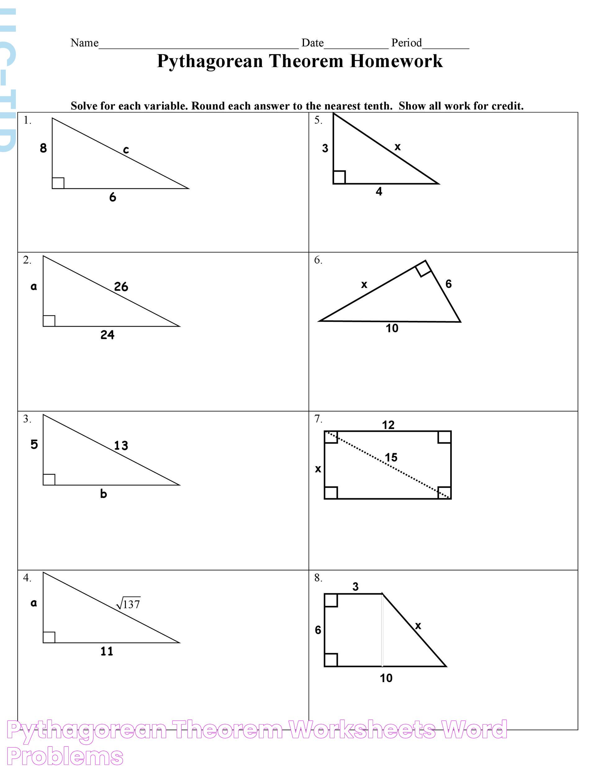 Pythagorean Theorem Worksheets Word Problems