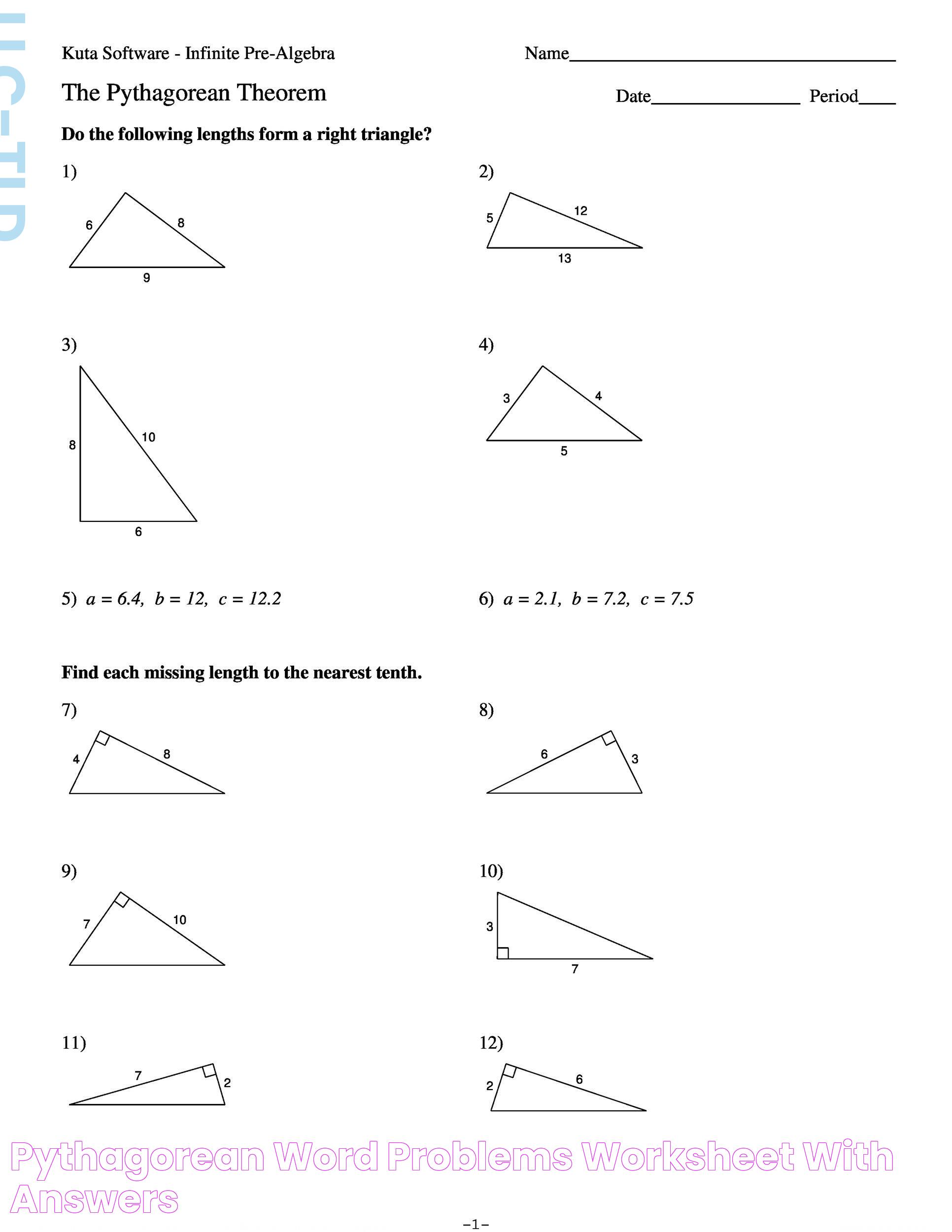 Pythagorean Word Problems Worksheet With Answers