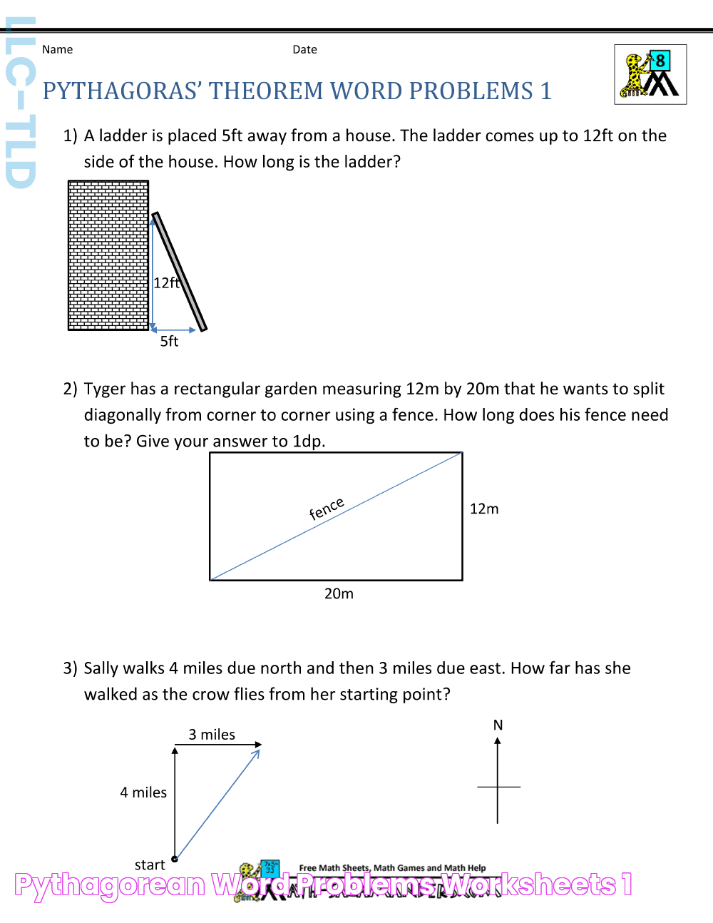 Pythagorean Word Problems Worksheets