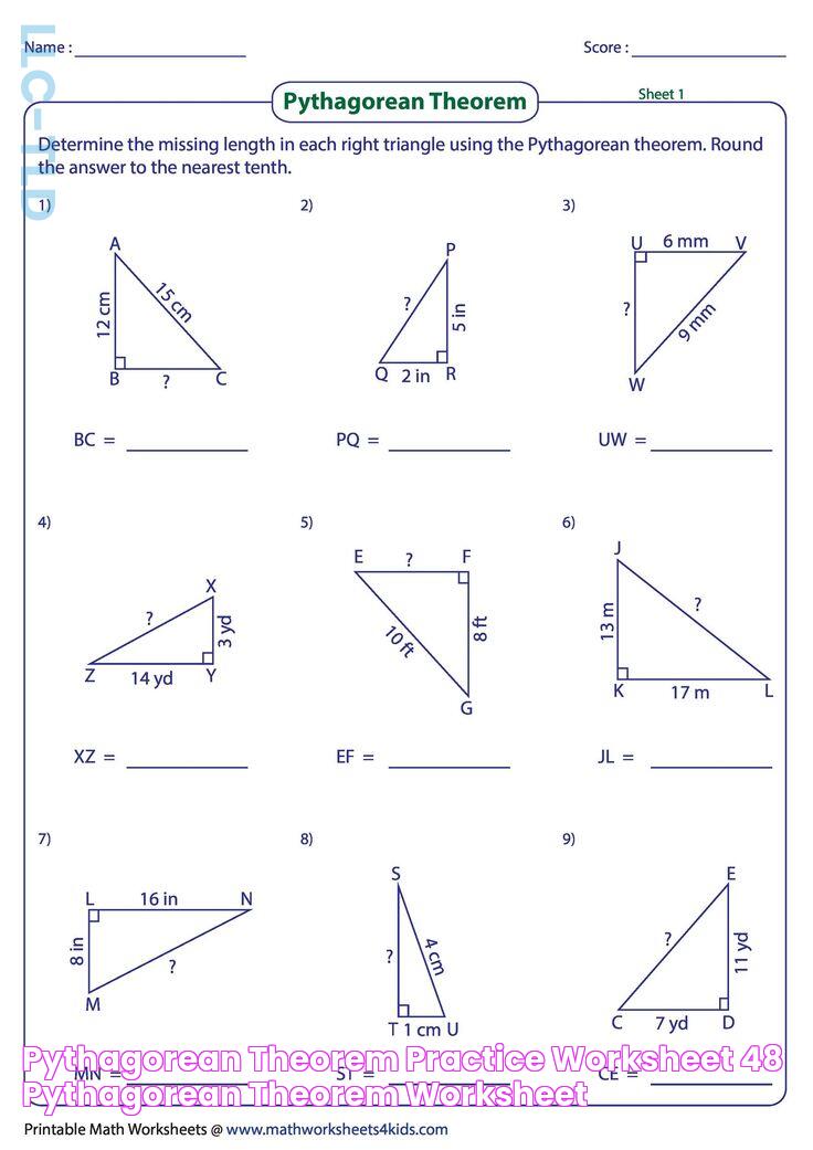 Pythagorean theorem Practice Worksheet 48 Pythagorean theorem Worksheet