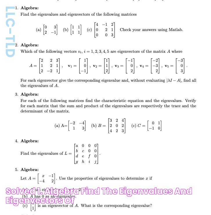 Solved 1. Algebra Find the eigenvalues and eigenvectors of