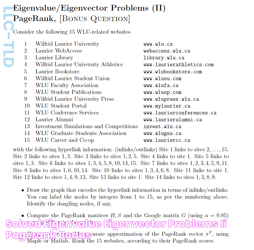 Solved Eigenvalue/Eigenvector Problems (II) PageRank, [BONUs